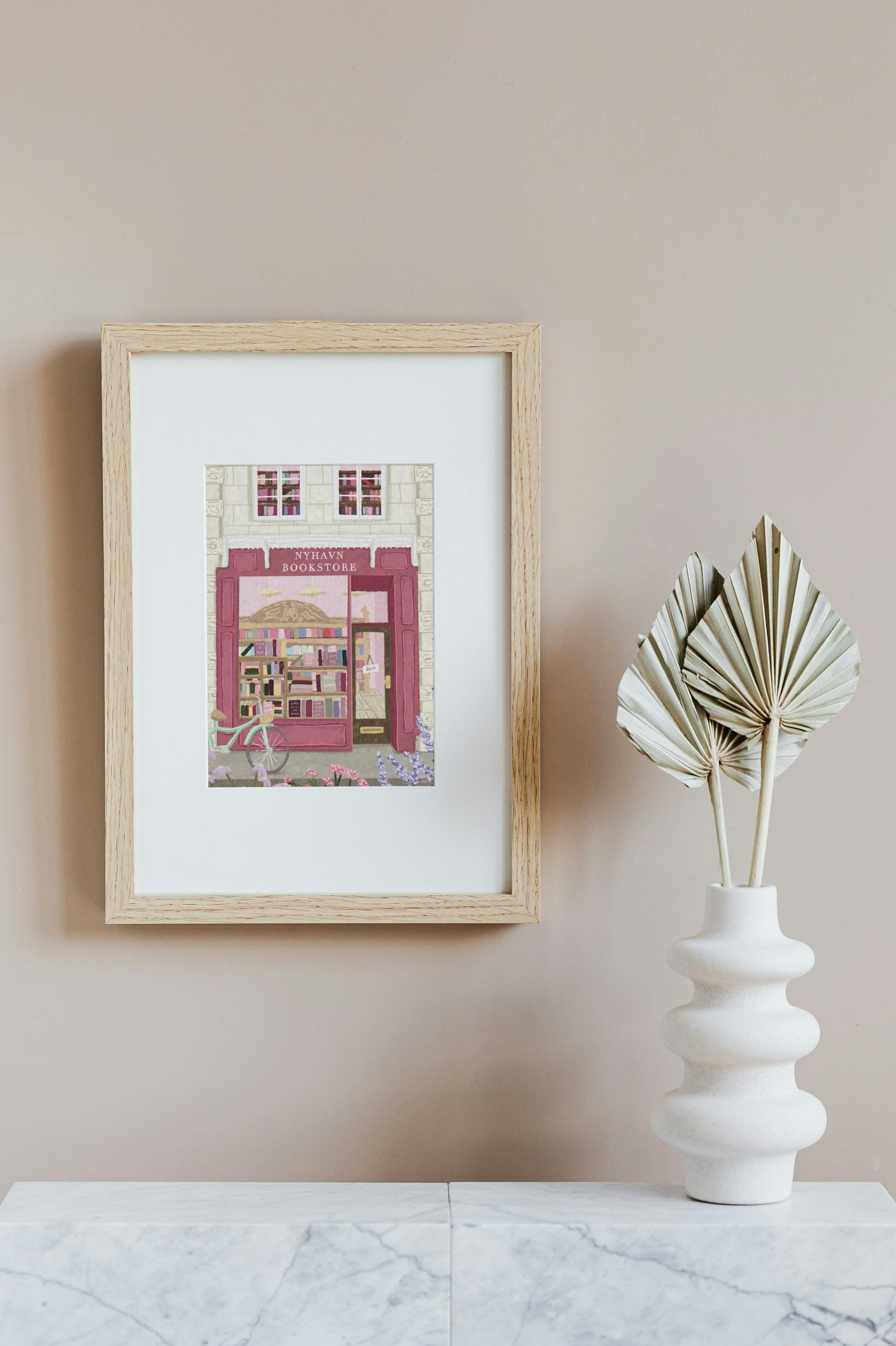 Copenhagen Art Print, Nyhavn Bookstore Illustration, Danish Wall Art, Hygge Travel Print, Bookshop Decor, Pastel City Print, Book Lover Gift