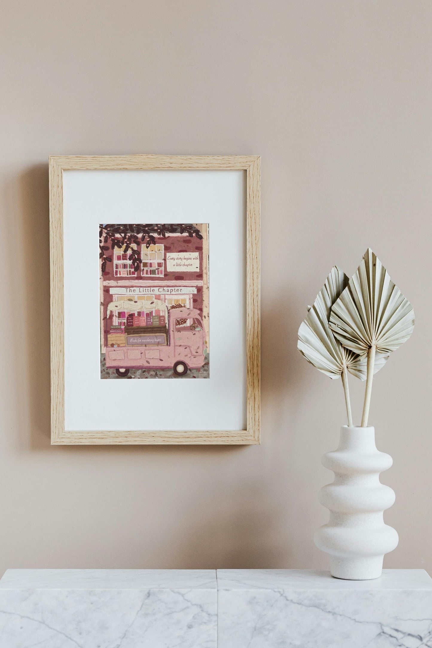 Pink Bookshop Art Print: Cosy Whimsical Reading Decor