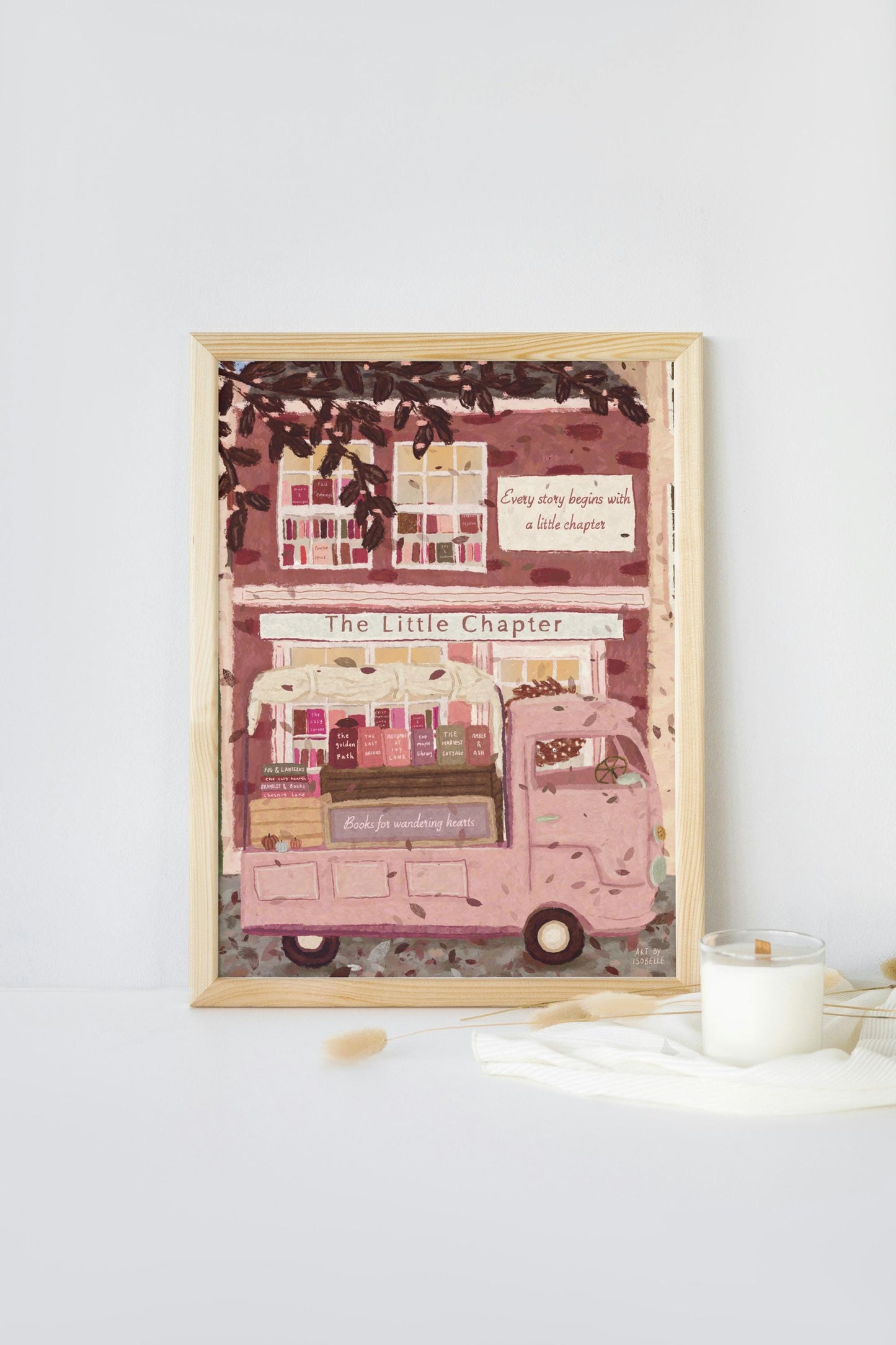 Pink Bookshop Art Print: Cosy Whimsical Reading Decor