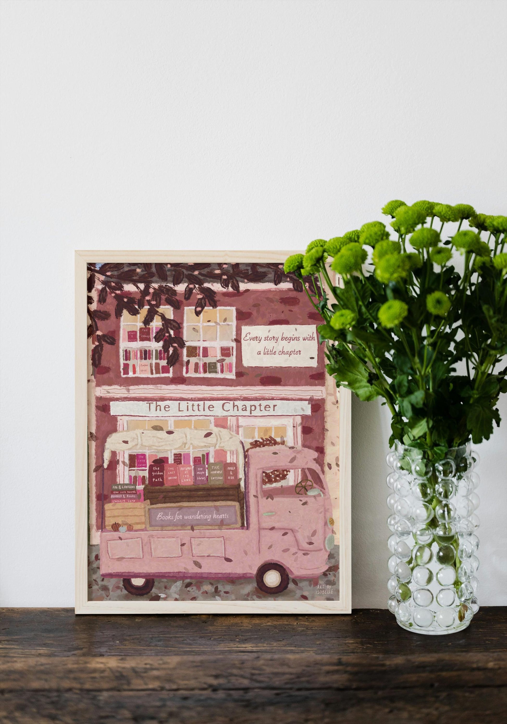 Pink Bookshop Art Print: Cosy Whimsical Reading Decor