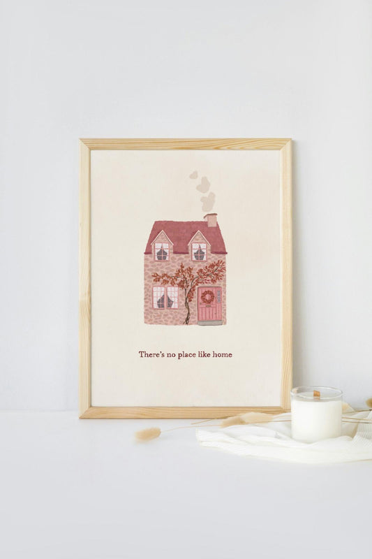 Cosy Cottage Wall Art | “There’s No Place Like Home” Print | Whimsical Home Decor