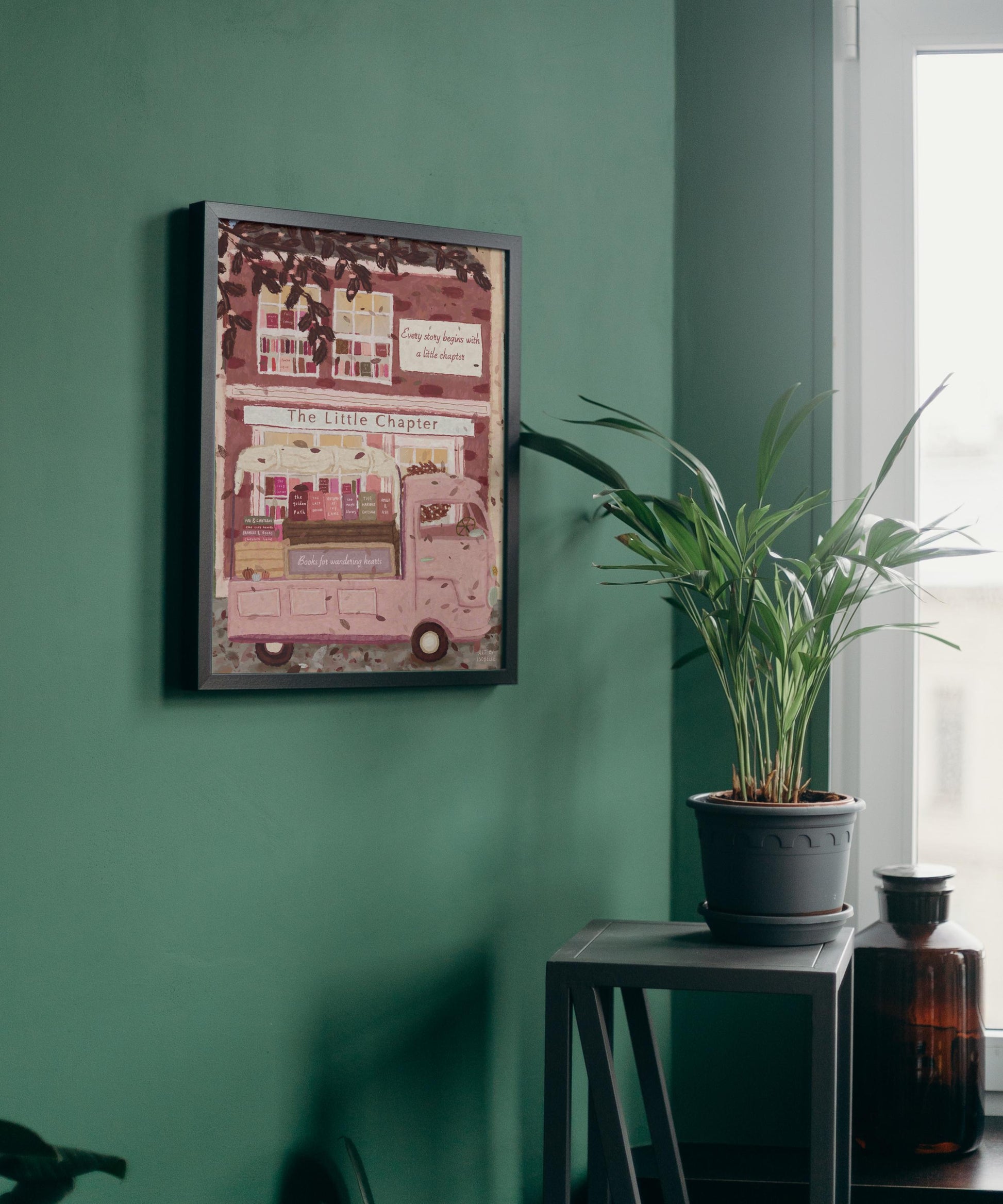 Pink Bookshop Art Print: Cosy Whimsical Reading Decor