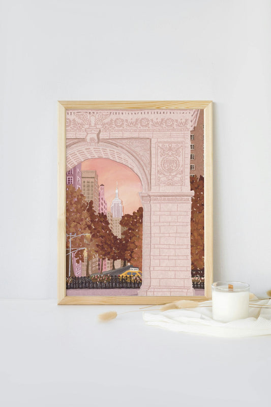 Washington Square New York Fall, New York Autumn, New York City Print, Empire State Building Print