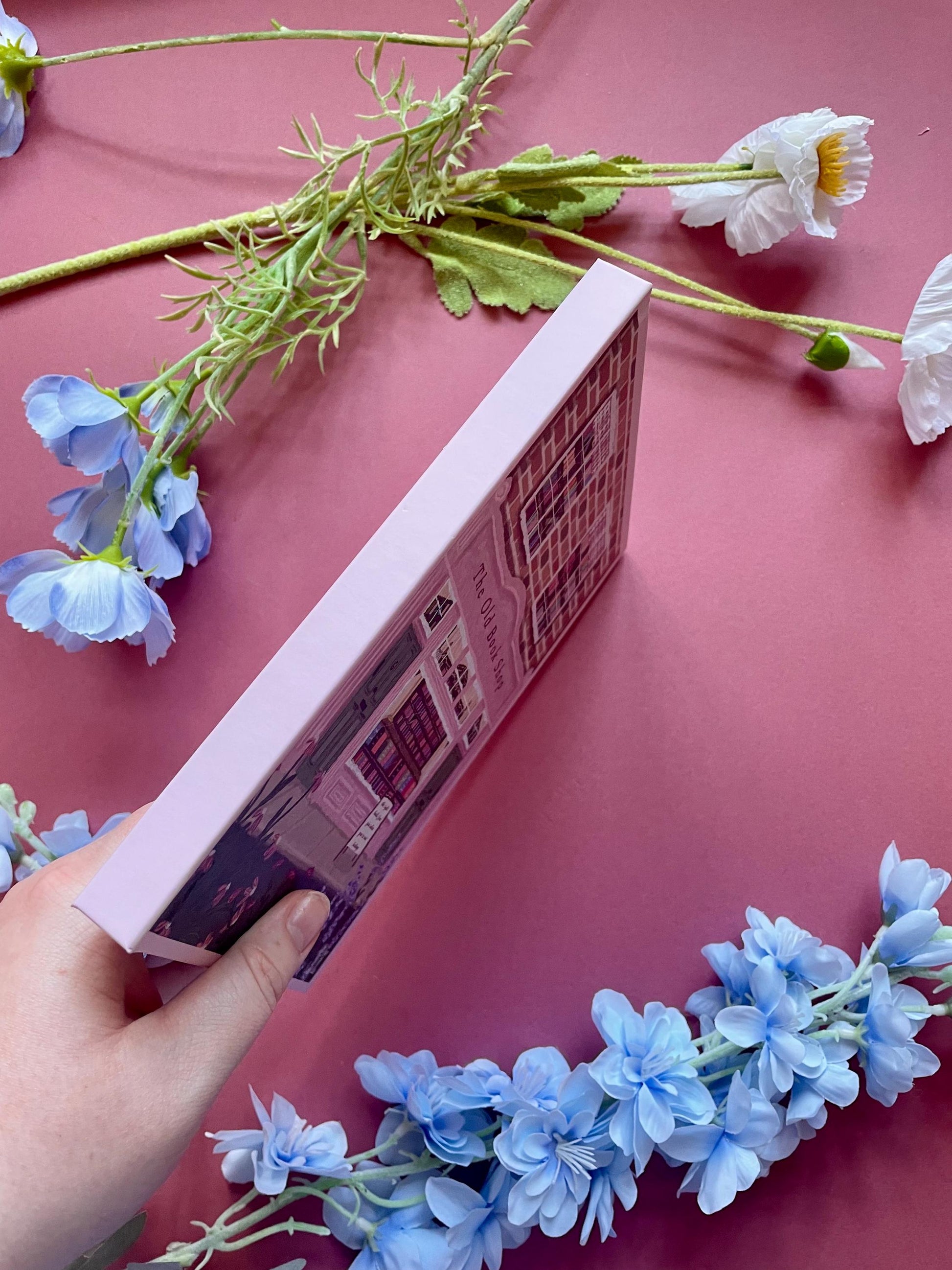 Pink Hardback A5 Notebook, The Old Book Shop Cover, Illustrated Journal, Whimsical Stationery Gift