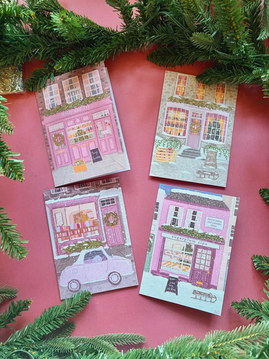 Christmas Card Pack: Festive Shop Fronts Greeting Cards (5x7 inch)