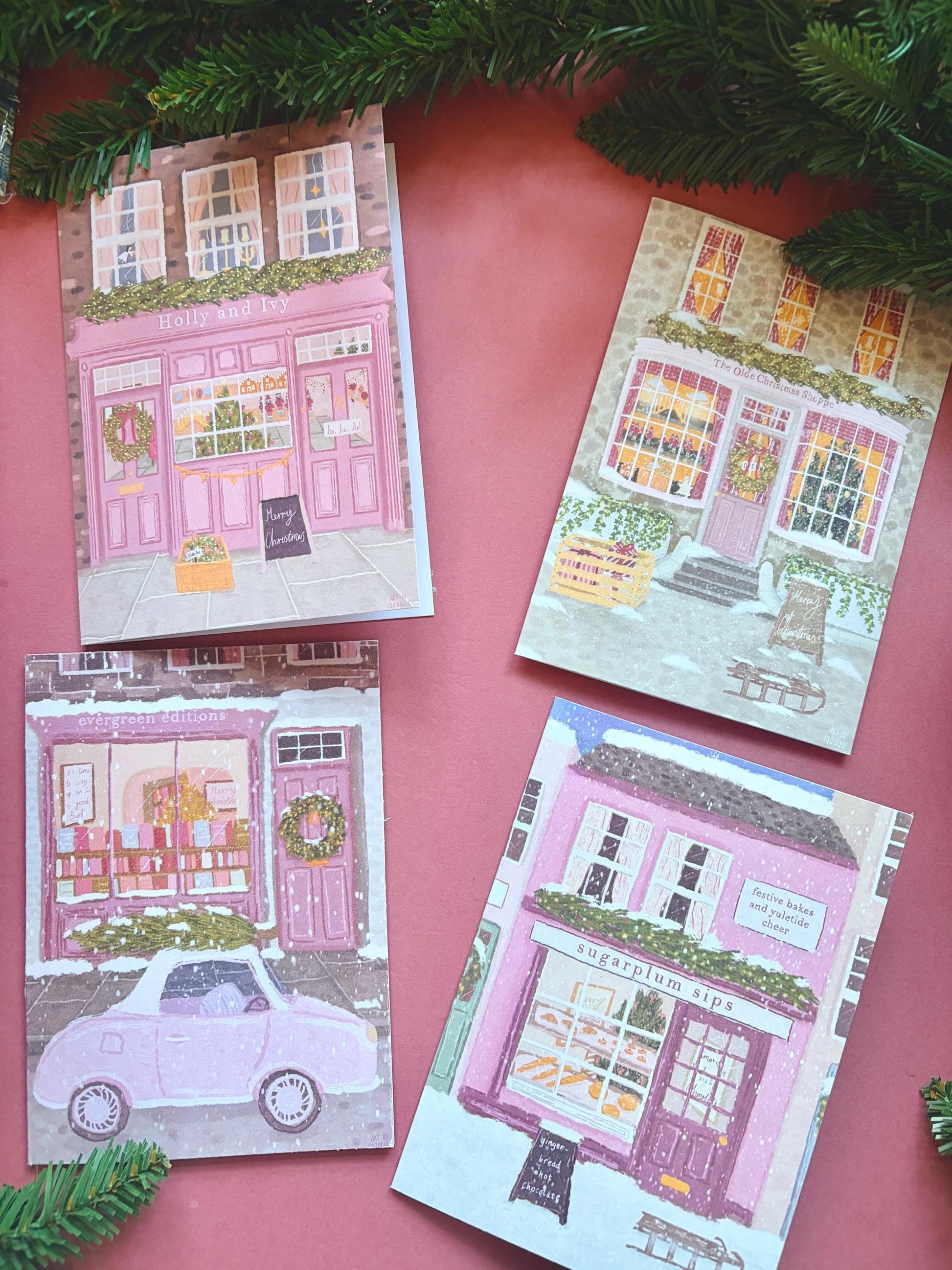 Christmas Card Pack: Festive Shop Fronts Greeting Cards (5x7 inch)