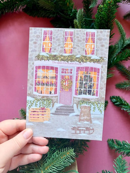 Old Vintage Christmas Shop Card: Nostalgic Cosy Christmas Card (5x7 inch)