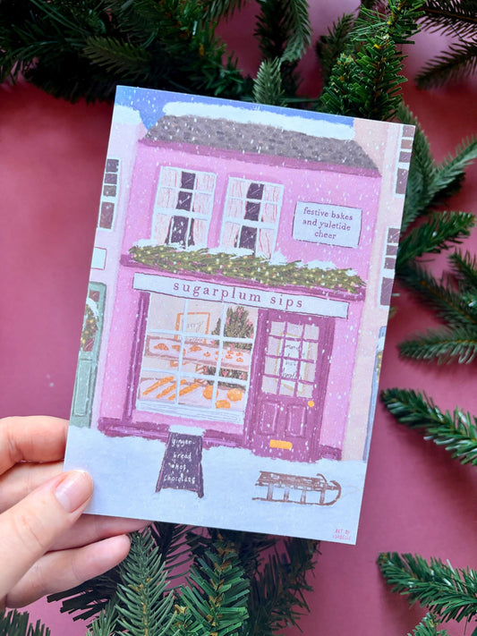 Christmas Cafe Scene Card: Cosy Christmas Cards (5x7 inch)