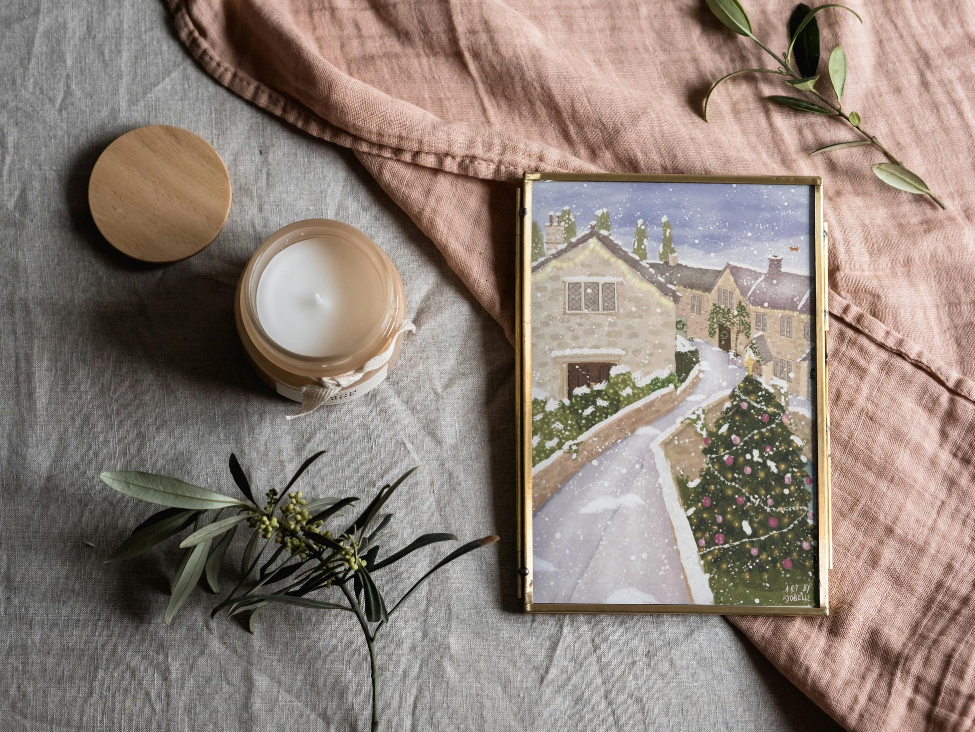 Castle Combe Christmas Art Print | Snowy Cotswolds Wall Art | Whimsical Winter Village Illustration | Cottagecore Christmas Decor
