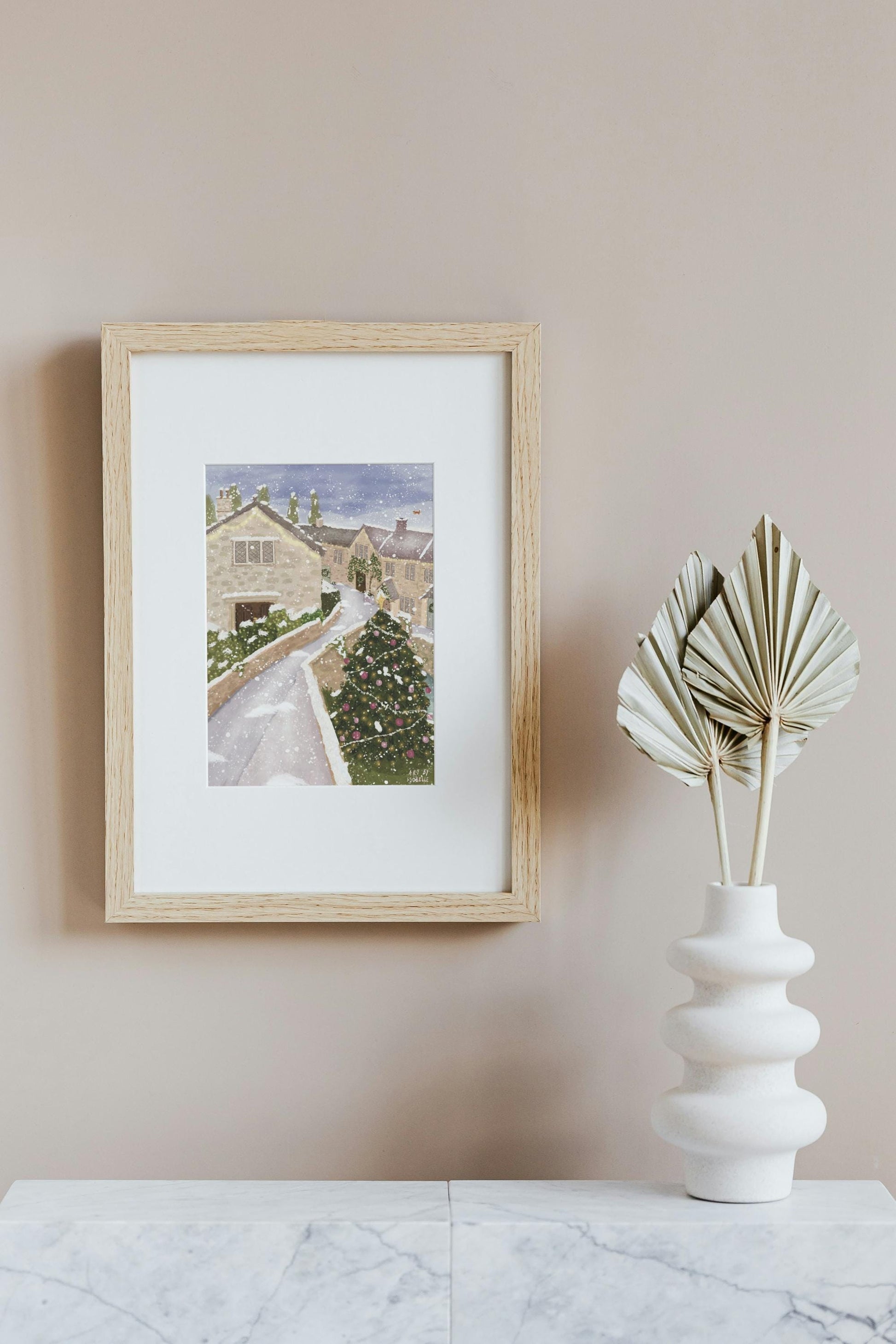 Castle Combe Christmas Art Print | Snowy Cotswolds Wall Art | Whimsical Winter Village Illustration | Cottagecore Christmas Decor