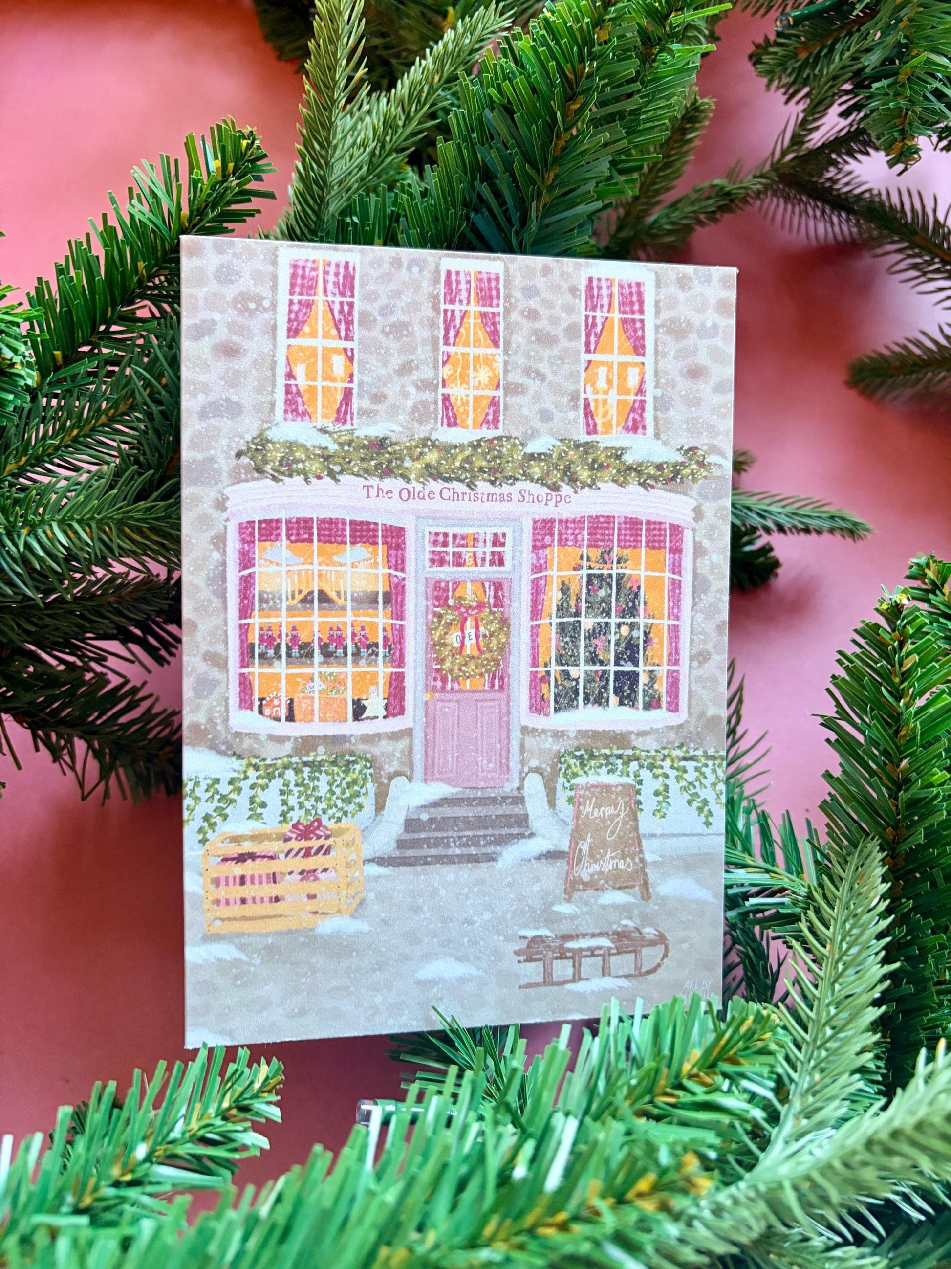 Old Vintage Christmas Shop Card: Nostalgic Cosy Christmas Card (5x7 inch)