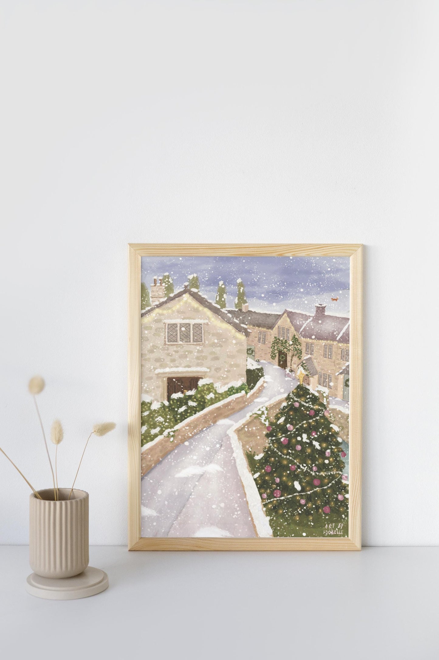 Castle Combe Christmas Art Print | Snowy Cotswolds Wall Art | Whimsical Winter Village Illustration | Cottagecore Christmas Decor