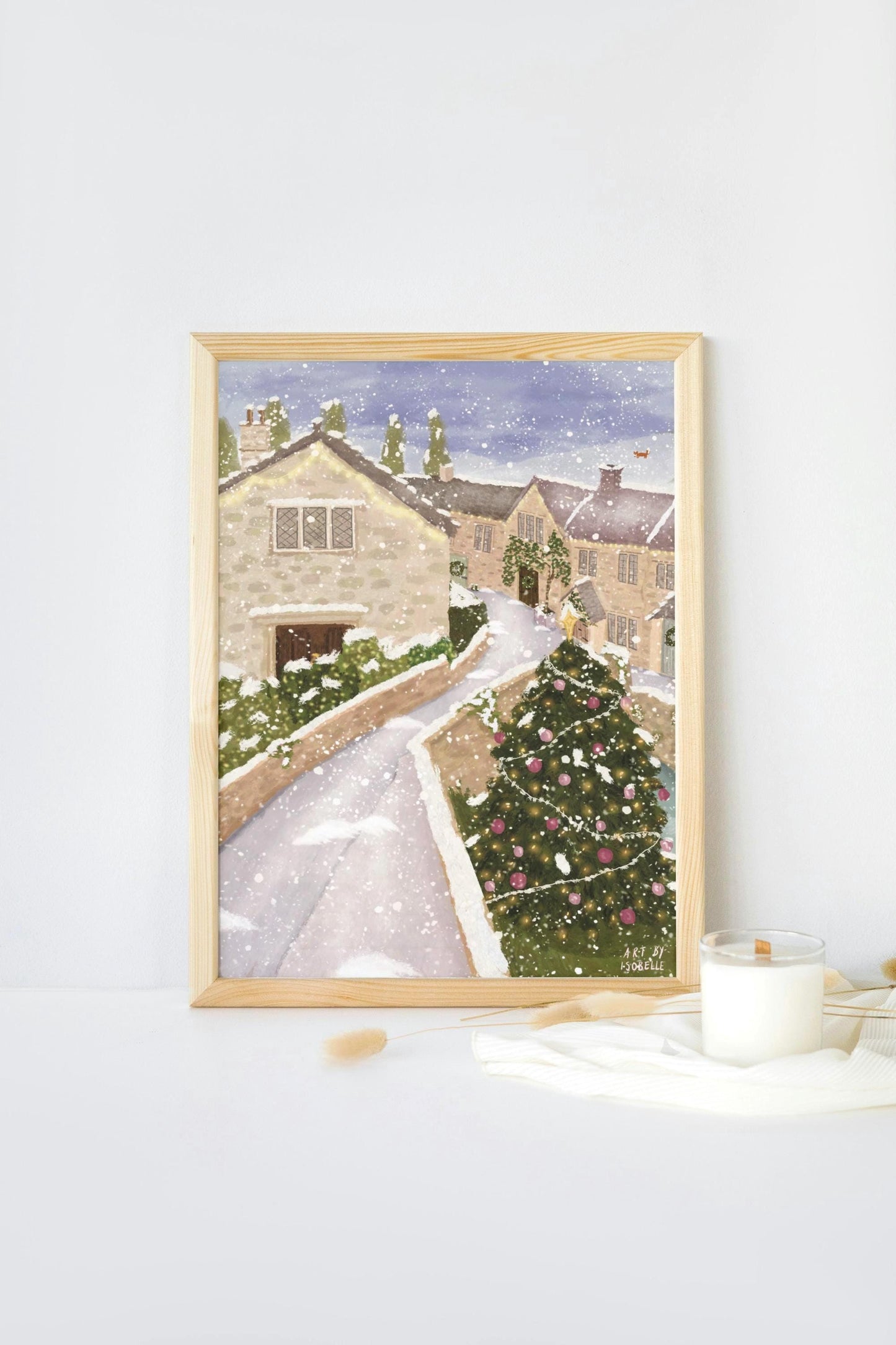 Castle Combe Christmas Art Print | Snowy Cotswolds Wall Art | Whimsical Winter Village Illustration | Cottagecore Christmas Decor