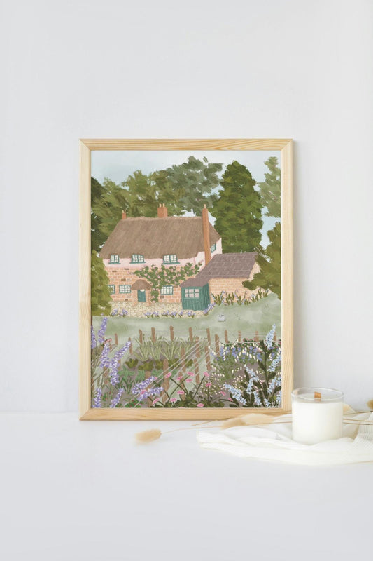Thomas Hardy’s Cottage Art Print, Literary Cottage Wall Art, English Countryside Illustration