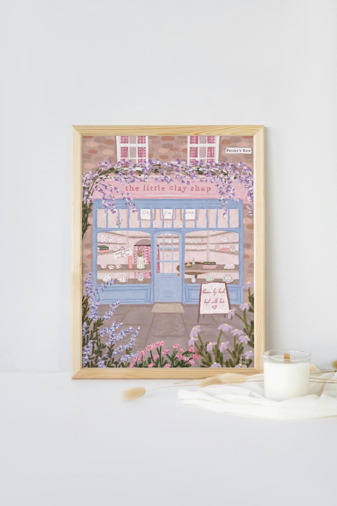 Pottery Shop Art Print, Cosy UK Shopfront Illustration, Whimsical Village Wall Art, Cottagecore Home Decor, Clay Studio Print
