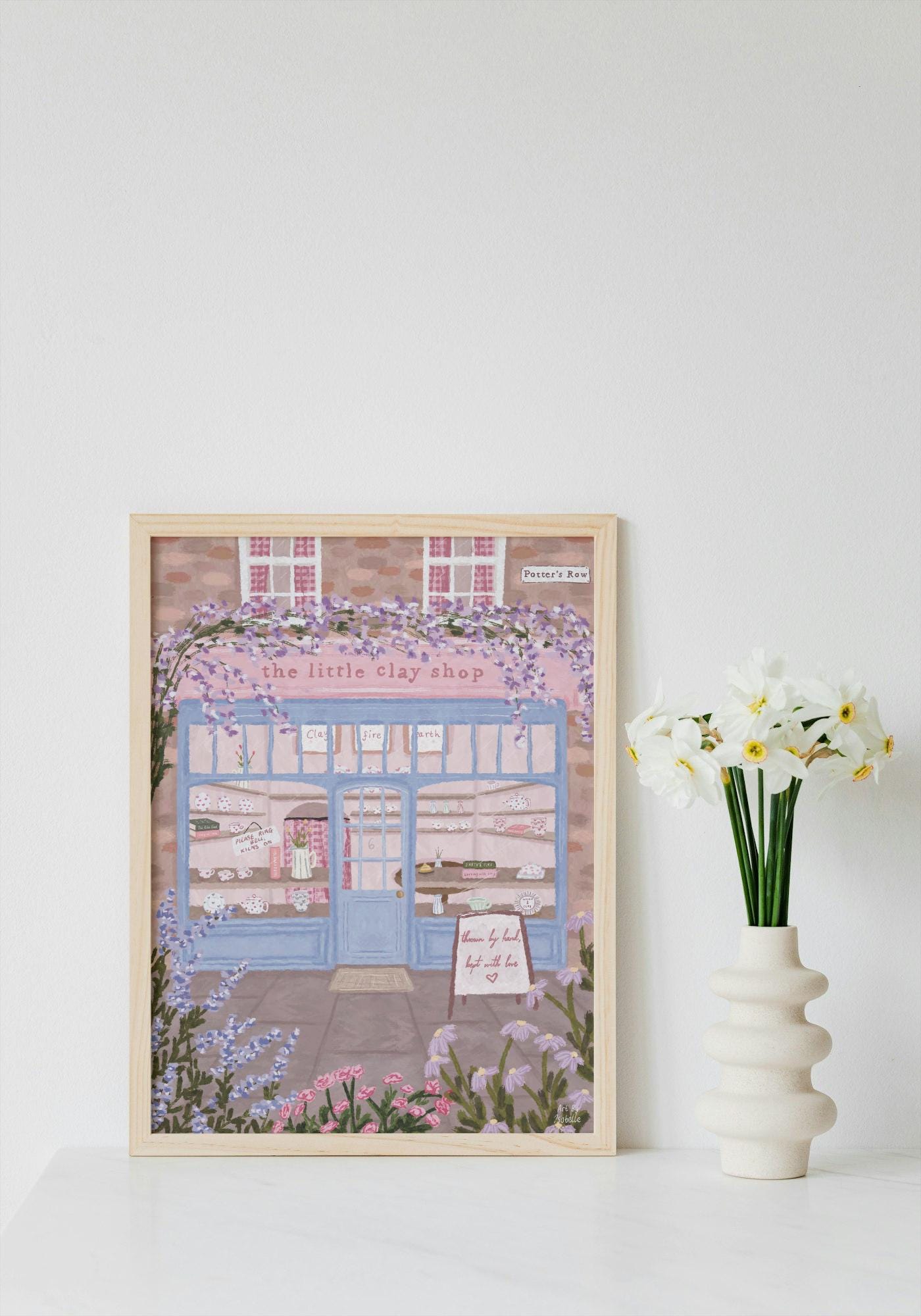 Pottery Shop Art Print, Cosy UK Shopfront Illustration, Whimsical Village Wall Art, Cottagecore Home Decor, Clay Studio Print