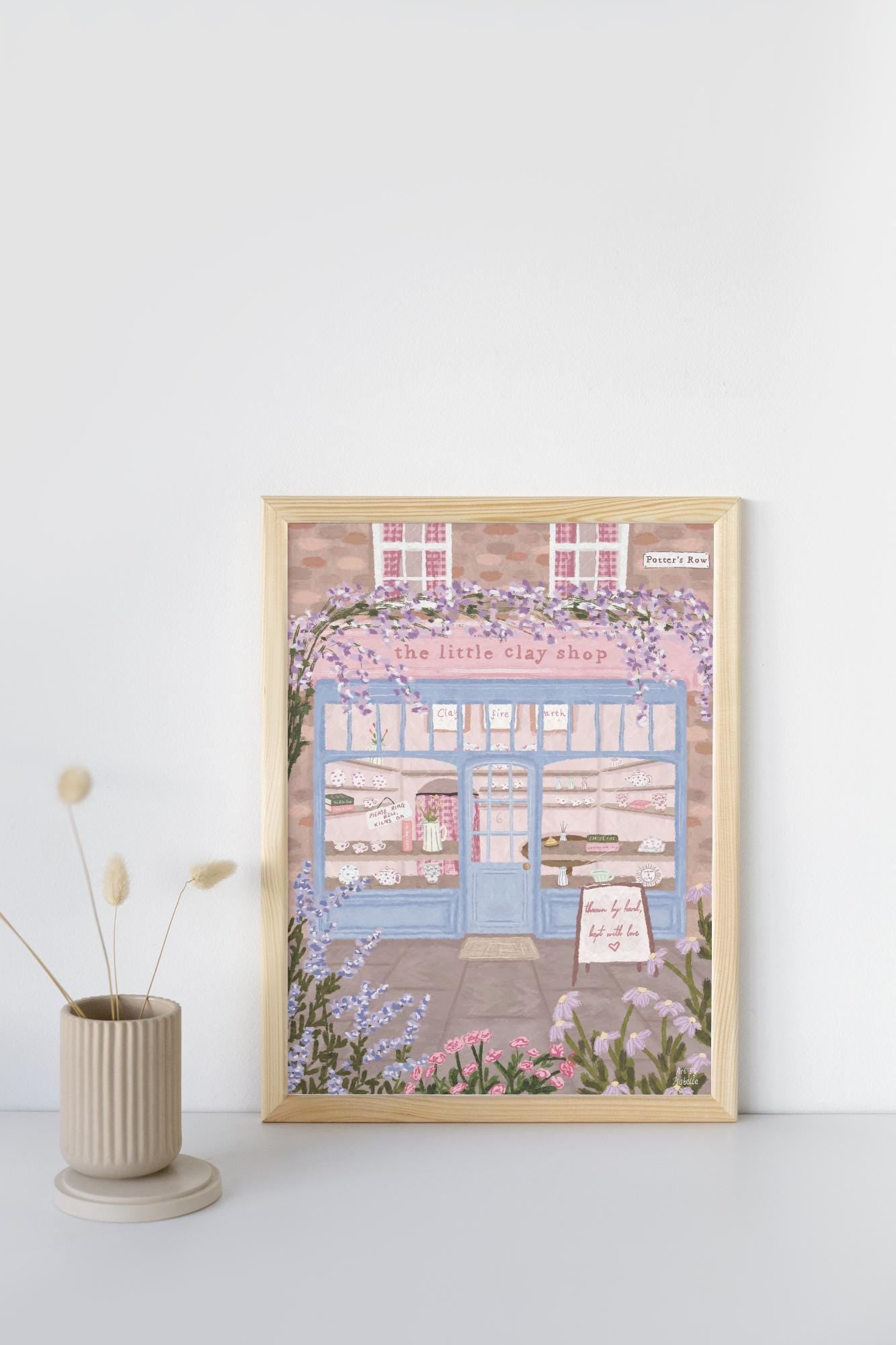 Pottery Shop Art Print, Cosy UK Shopfront Illustration, Whimsical Village Wall Art, Cottagecore Home Decor, Clay Studio Print