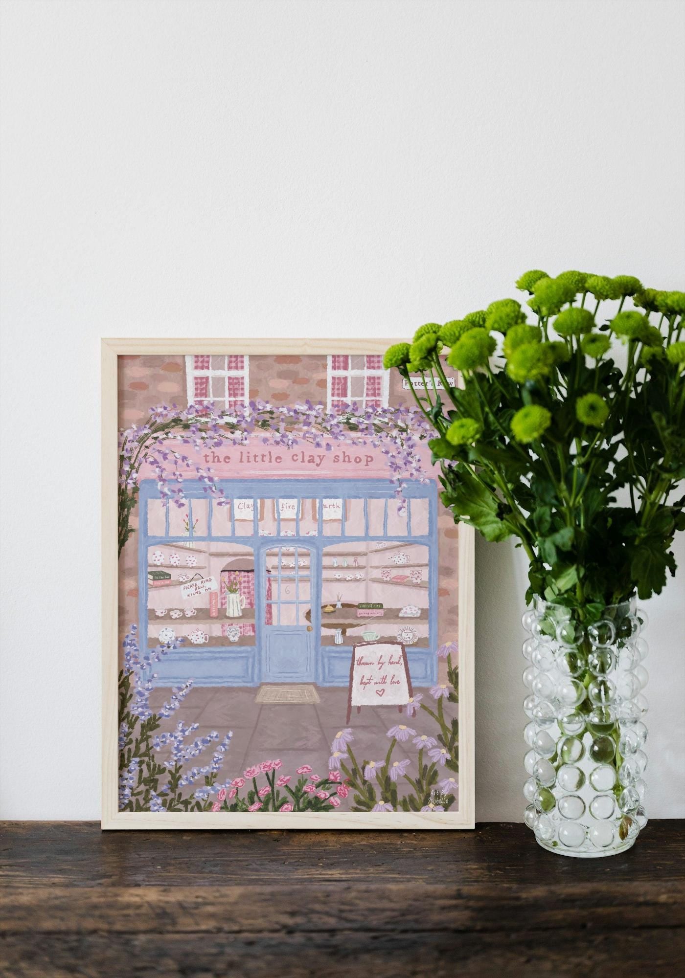 Pottery Shop Art Print, Cosy UK Shopfront Illustration, Whimsical Village Wall Art, Cottagecore Home Decor, Clay Studio Print