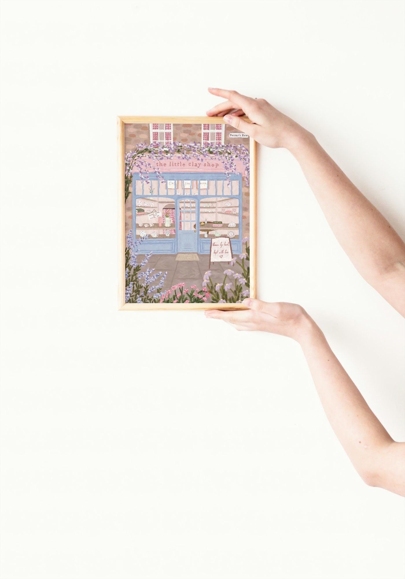 Pottery Shop Art Print, Cosy UK Shopfront Illustration, Whimsical Village Wall Art, Cottagecore Home Decor, Clay Studio Print