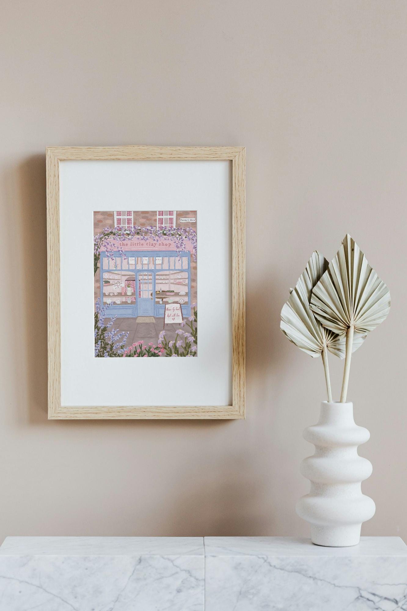 Pottery Shop Art Print, Cosy UK Shopfront Illustration, Whimsical Village Wall Art, Cottagecore Home Decor, Clay Studio Print