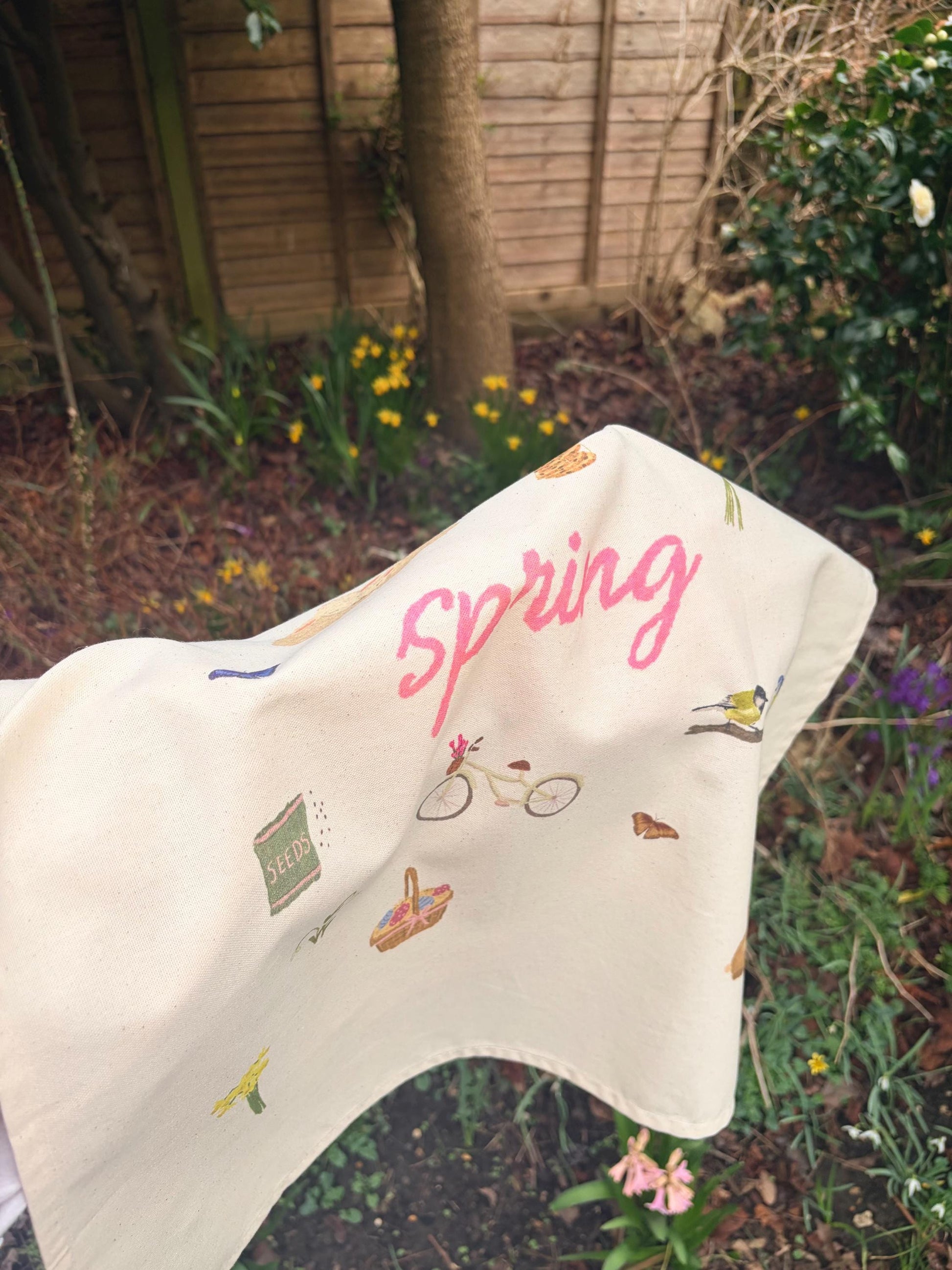 Spring Tea Towel Organic Cotton | Easter Kitchen Decor | Floral Bunny Tea Towel | Pink Spring Kitchen Decor | Cottagecore Tea Towel Gift