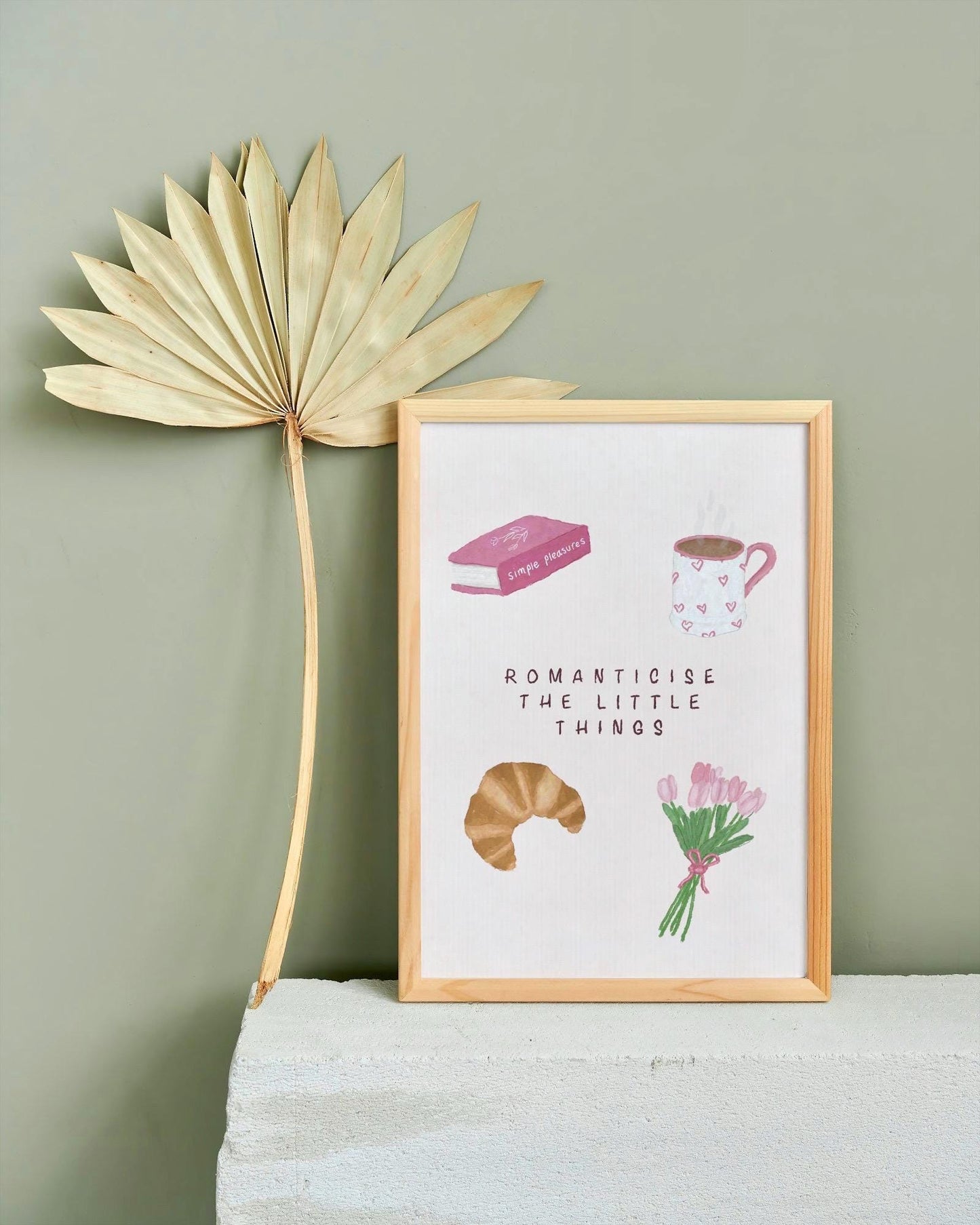 Romanticise The Little Things Print | Cosy Reading Art | Cottagecore Wall Art | Book Lover Gift | Pink Whimsical Decor | Positive Quote Art