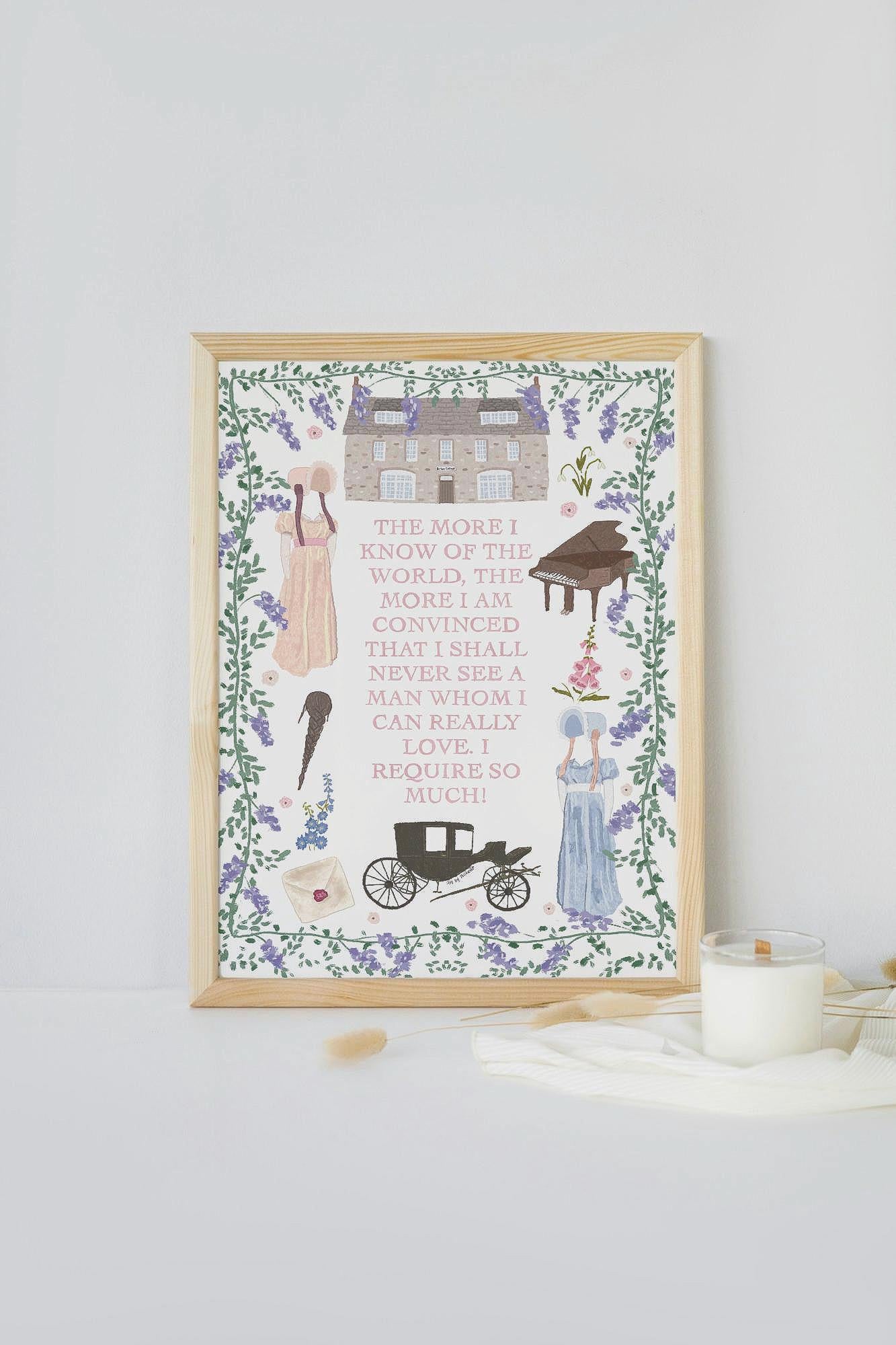 Jane Austen Sense and Sensibility Print | Jane Austen Quote | Classic Novel Art
