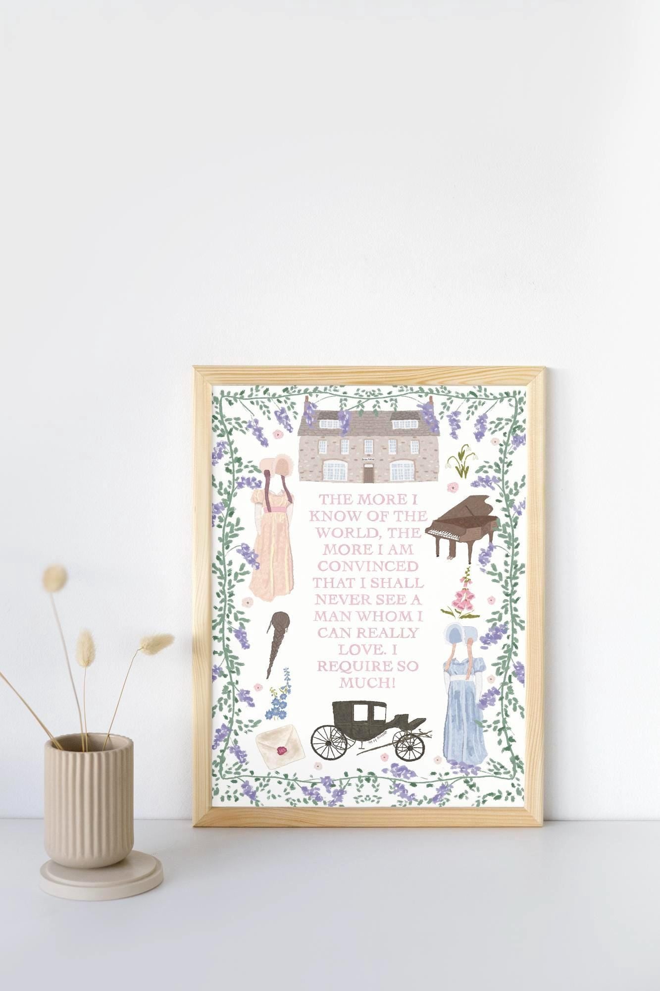 Jane Austen Sense and Sensibility Print | Jane Austen Quote | Classic Novel Art