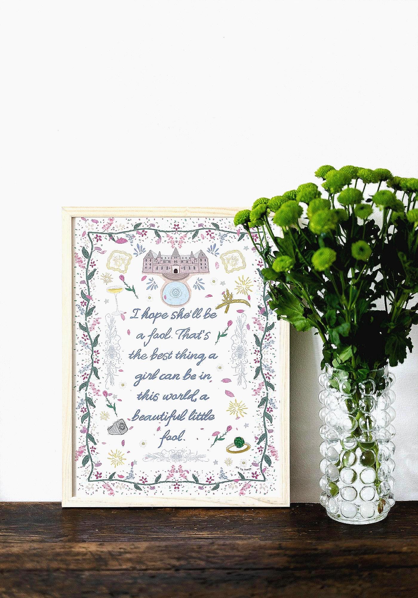 Great Gatsby Print | Floral Wall Art | Gatsby Quote Poster