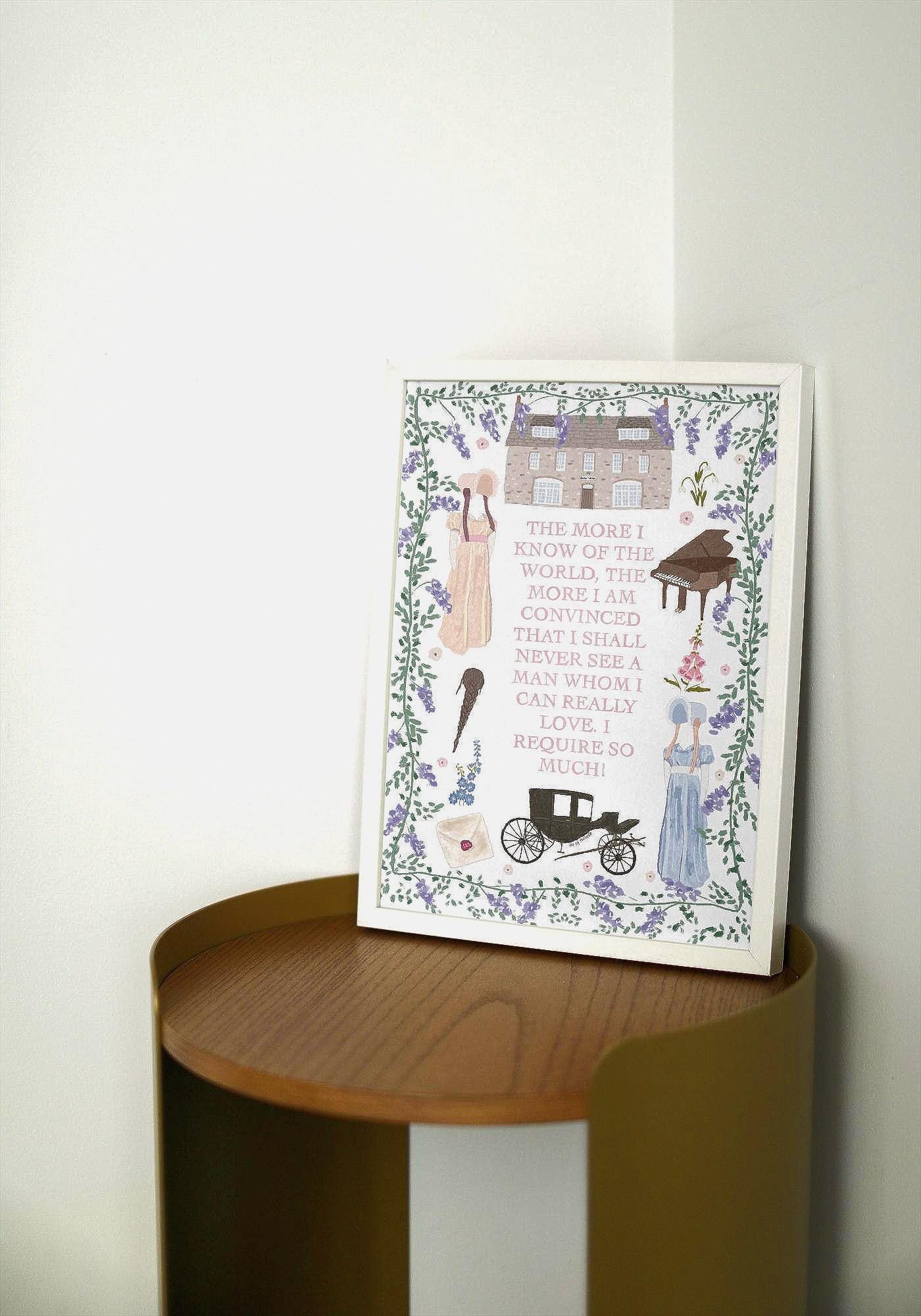 Jane Austen Sense and Sensibility Print | Jane Austen Quote | Classic Novel Art