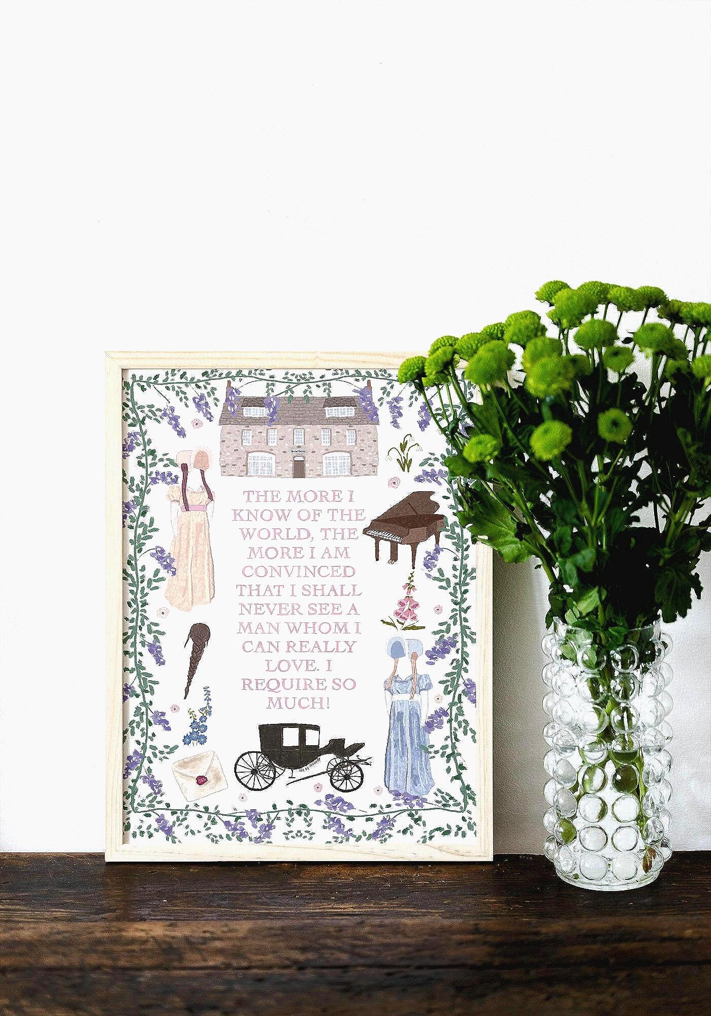 Jane Austen Sense and Sensibility Print | Jane Austen Quote | Classic Novel Art
