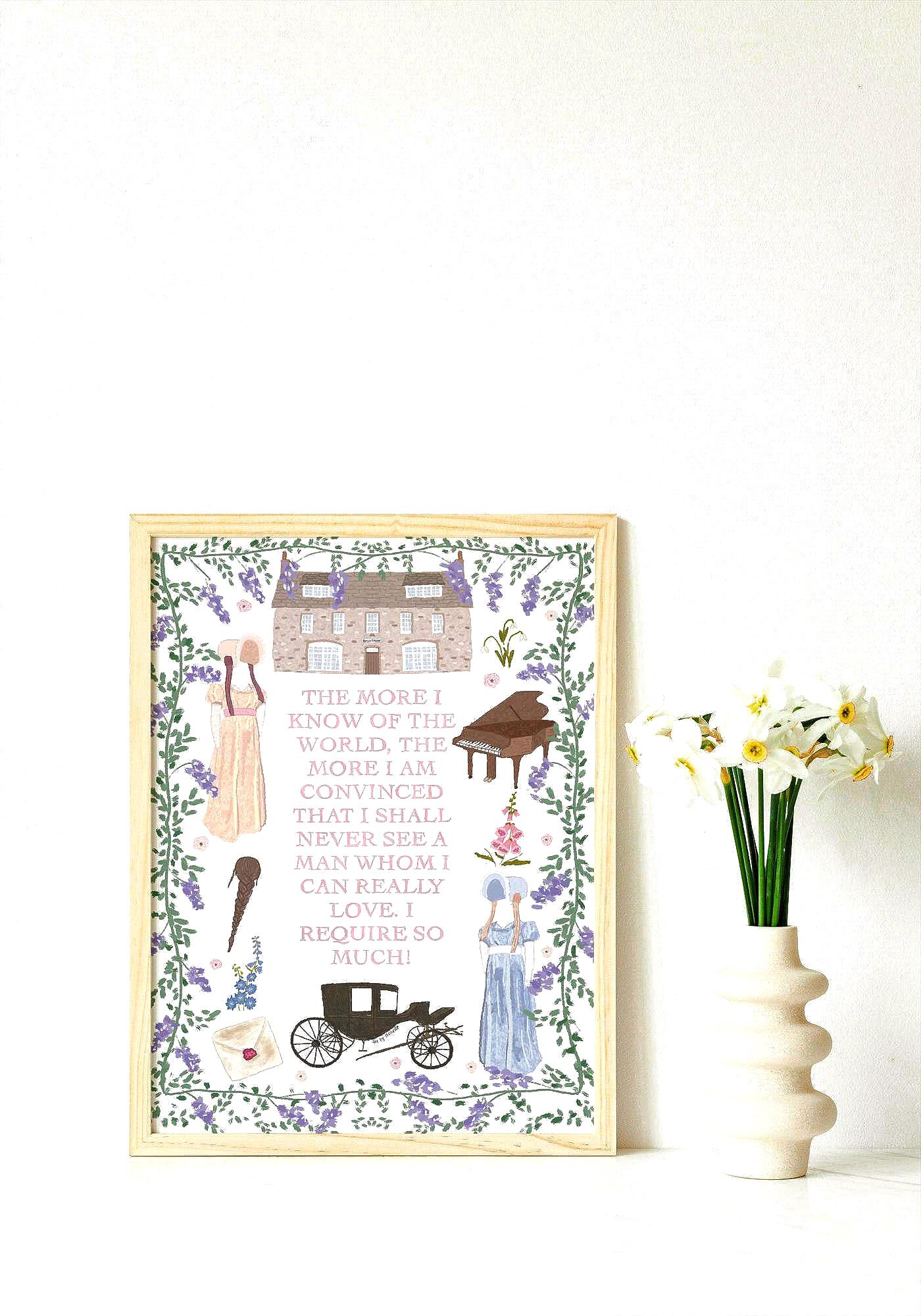 Jane Austen Sense and Sensibility Print | Jane Austen Quote | Classic Novel Art