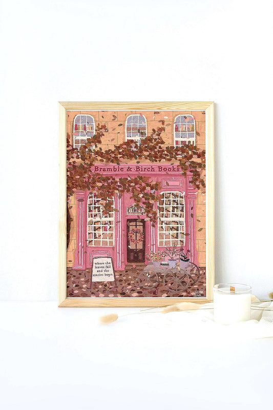 Autumn Book Shop Print | Bramble and Birch Print | Fall Book Shop