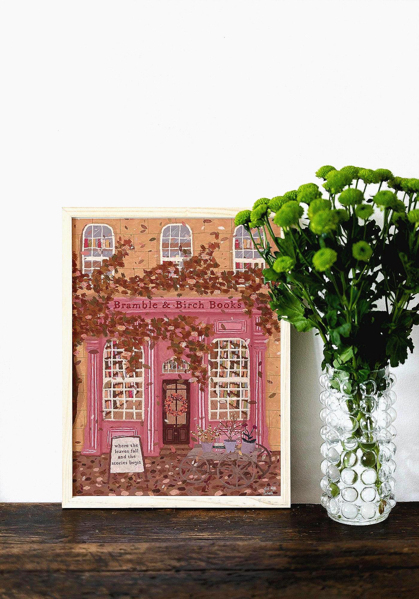 Autumn Book Shop Print | Bramble and Birch Print | Fall Book Shop
