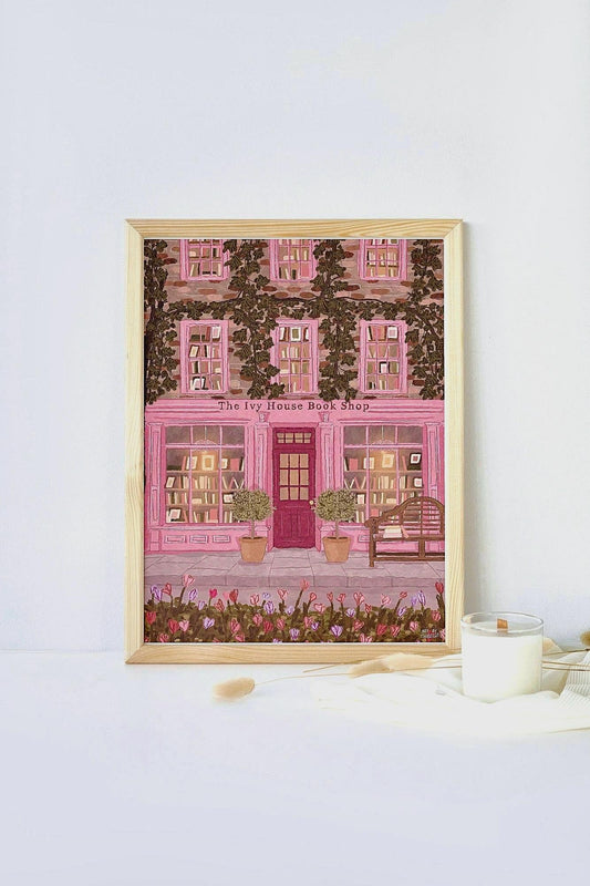 Bookshop Wall Art, Cosy Fall Bookstore Illustration, Autumn Book Shop Decor, Cottagecore Cosy Art