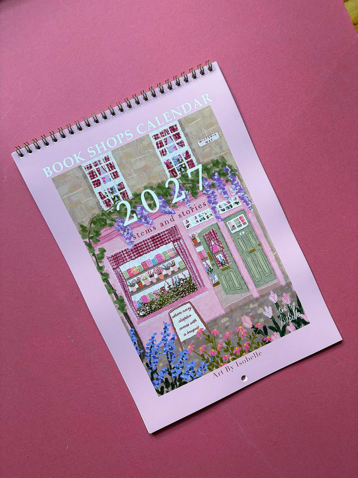 2027 Book Shop Calendar, Wall Calendar for Book Lovers, Bookish Organiser, Gold Wire Bound