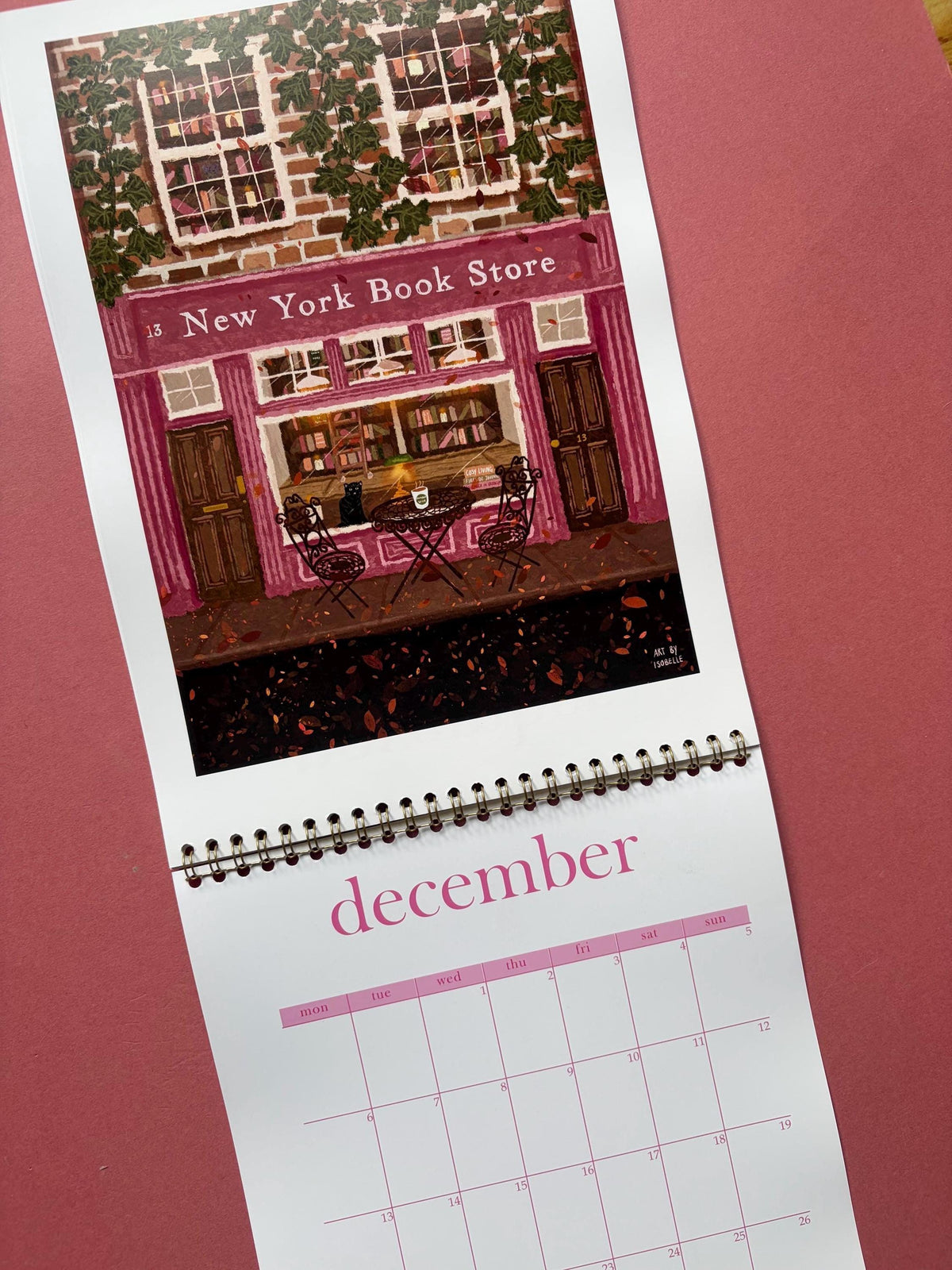 2027 Book Shop Calendar, Wall Calendar for Book Lovers, Bookish Organiser, Gold Wire Bound