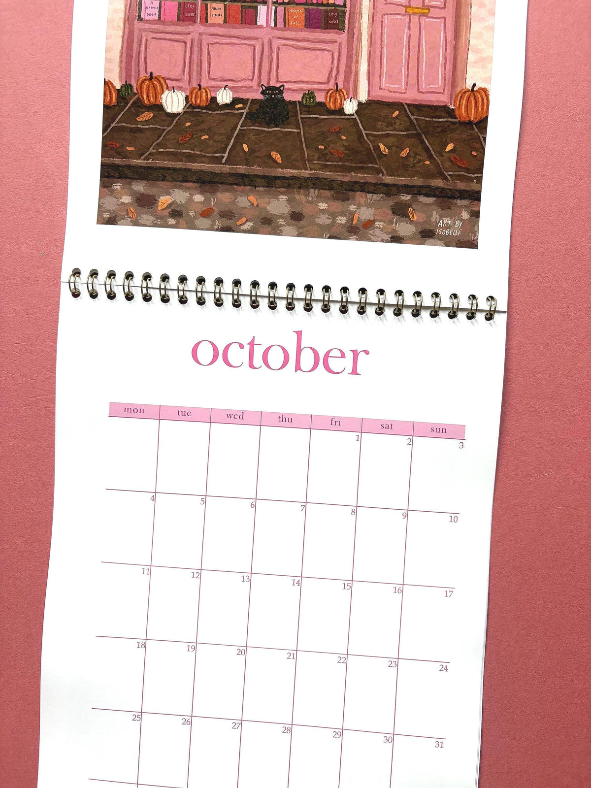 2027 Book Shop Calendar, Wall Calendar for Book Lovers, Bookish Organiser, Gold Wire Bound