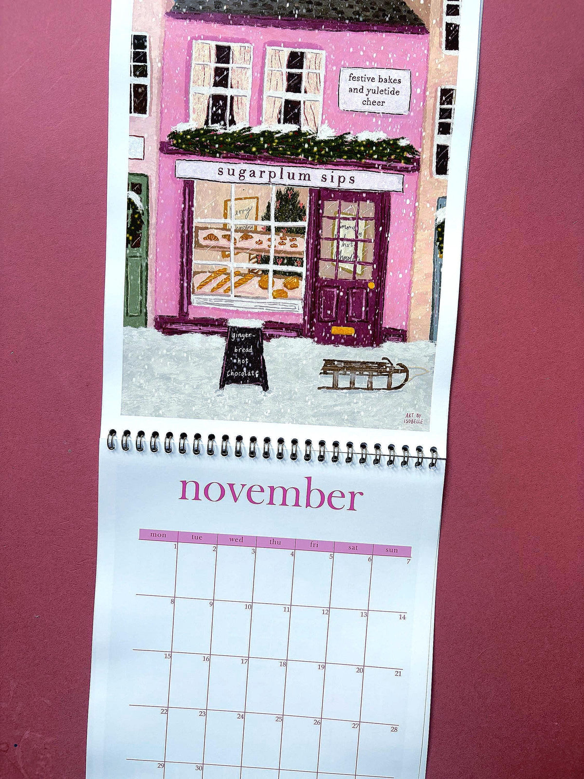 2027 Shopfront Wall Calendar, A4 Illustrated Shop Calendar, Cottagecore Art, Florist and Bookshop Illustrations