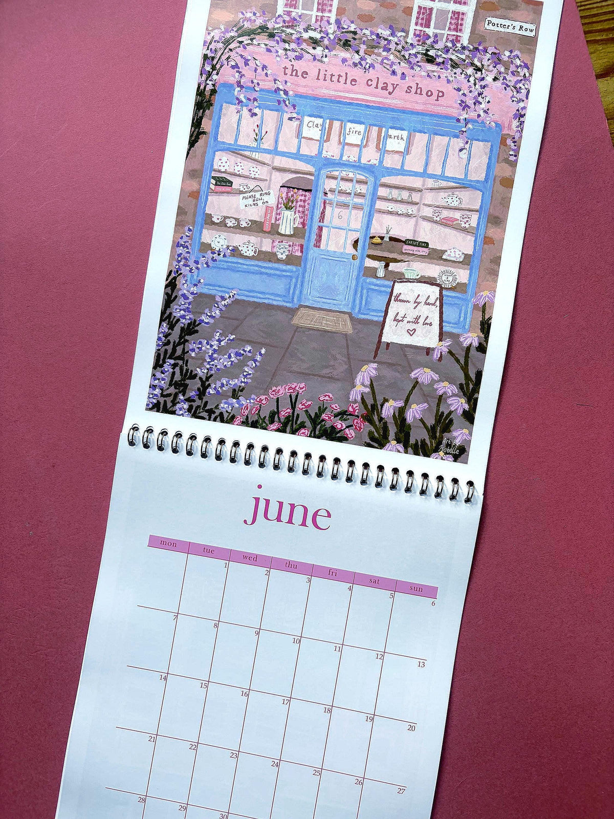 2027 Shopfront Wall Calendar, A4 Illustrated Shop Calendar, Cottagecore Art, Florist and Bookshop Illustrations