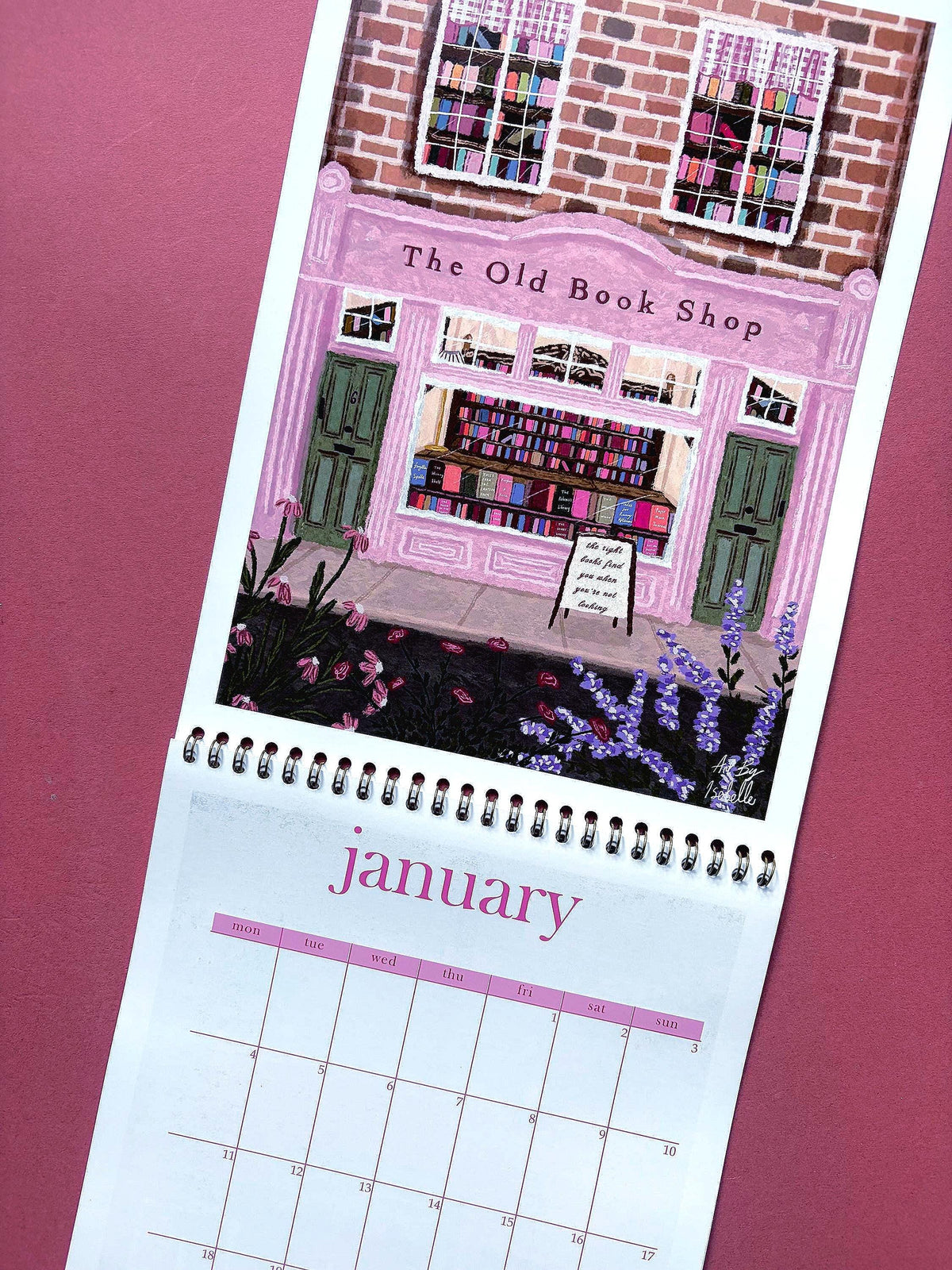 2027 Shopfront Wall Calendar, A4 Illustrated Shop Calendar, Cottagecore Art, Florist and Bookshop Illustrations
