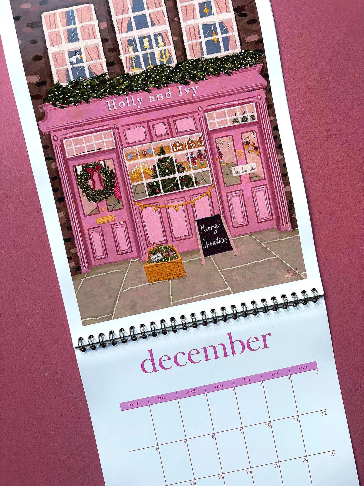 2027 Shopfront Wall Calendar, A4 Illustrated Shop Calendar, Cottagecore Art, Florist and Bookshop Illustrations