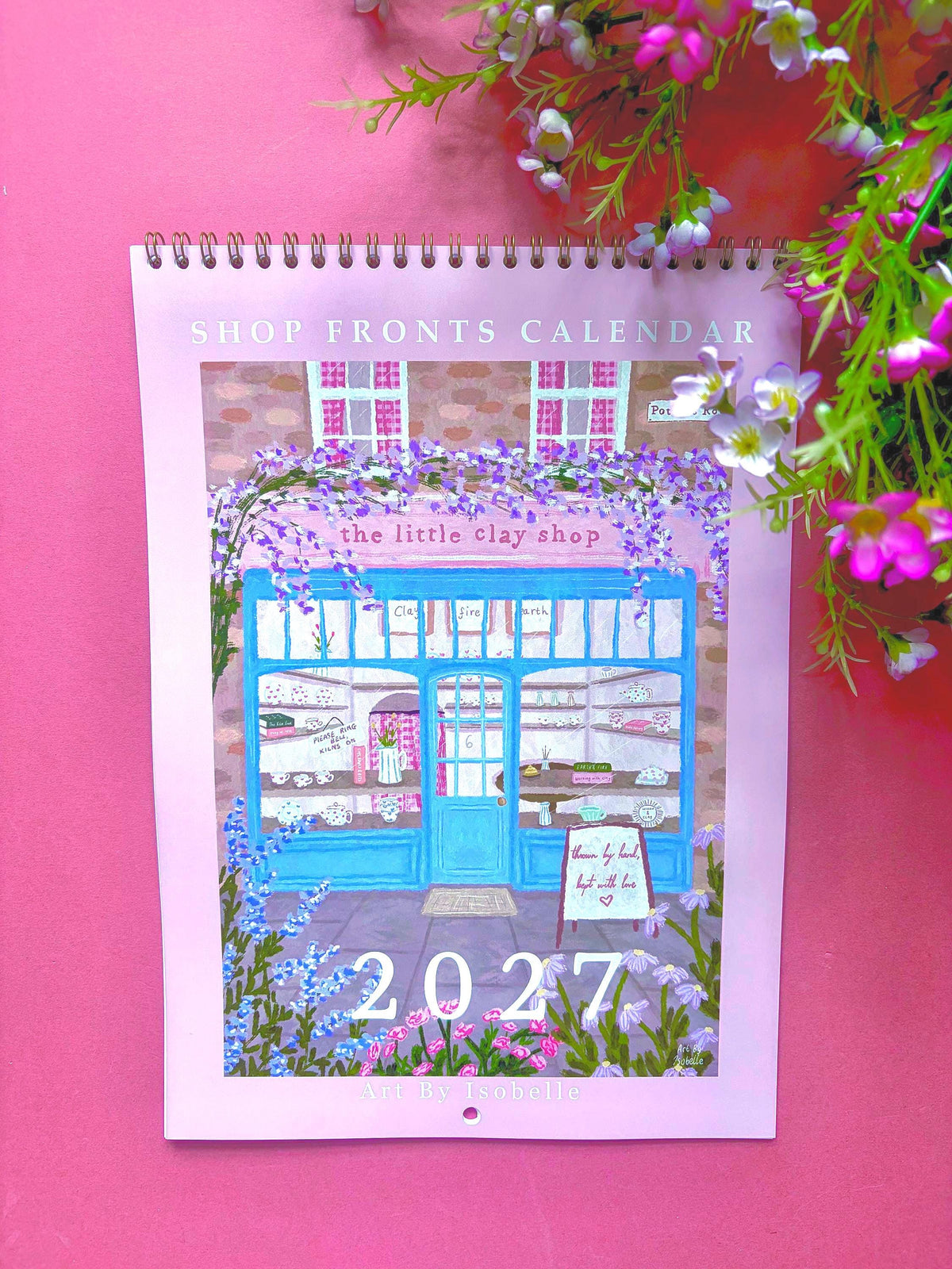 2027 Shopfront Wall Calendar, A4 Illustrated Shop Calendar, Cottagecore Art, Florist and Bookshop Illustrations