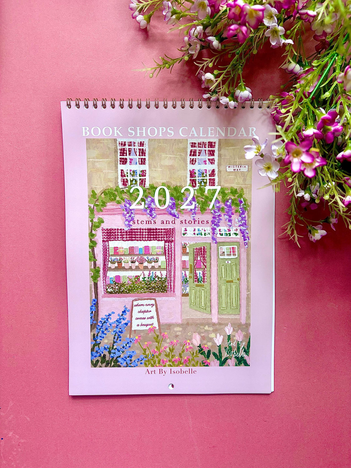 2027 Book Shop Calendar, Wall Calendar for Book Lovers, Bookish Organiser, Gold Wire Bound