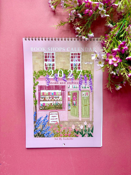 2027 Book Shop Calendar, Wall Calendar for Book Lovers, Bookish Organiser, Gold Wire Bound