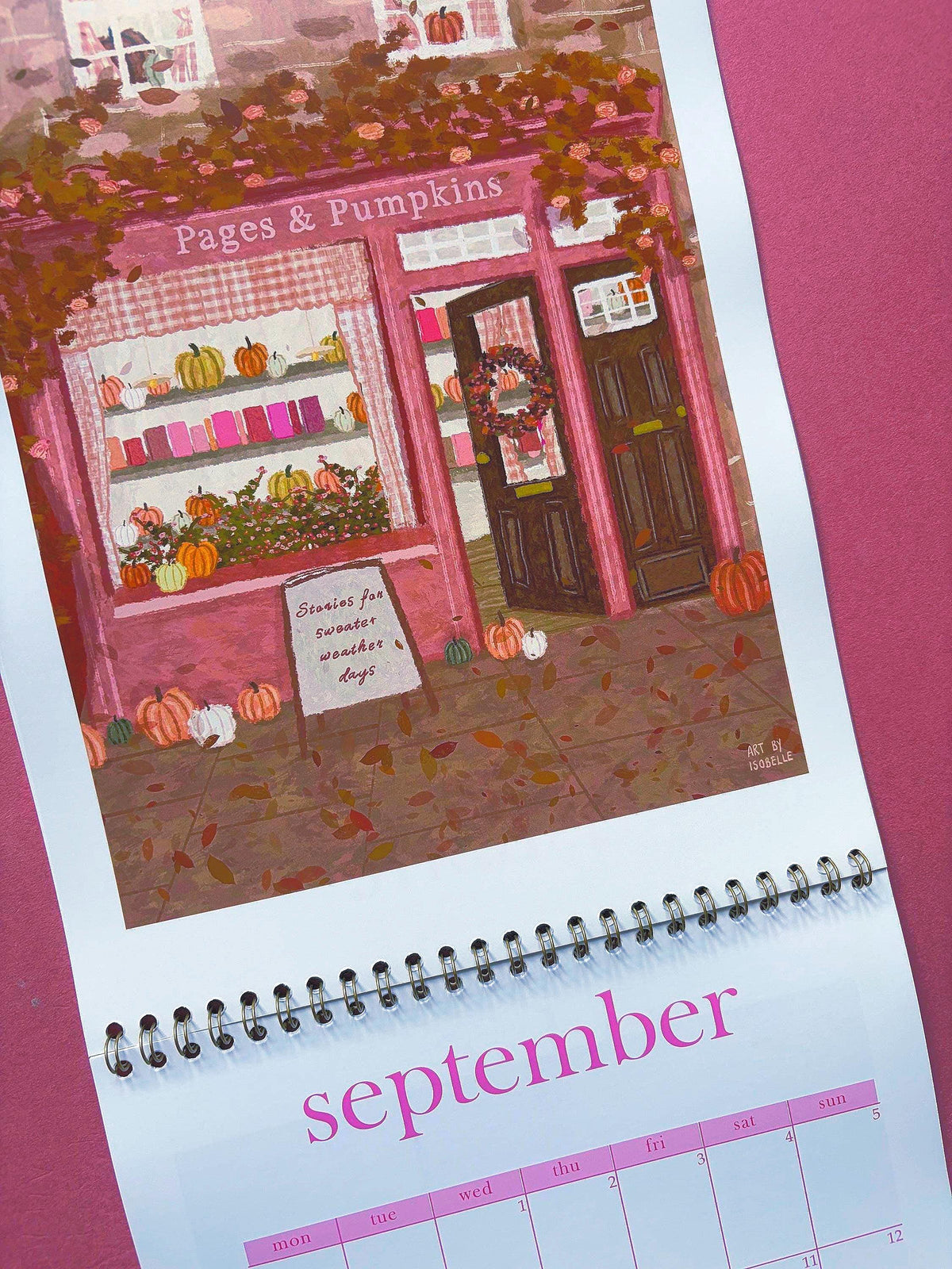 2027 Book Shop Calendar, Wall Calendar for Book Lovers, Bookish Organiser, Gold Wire Bound