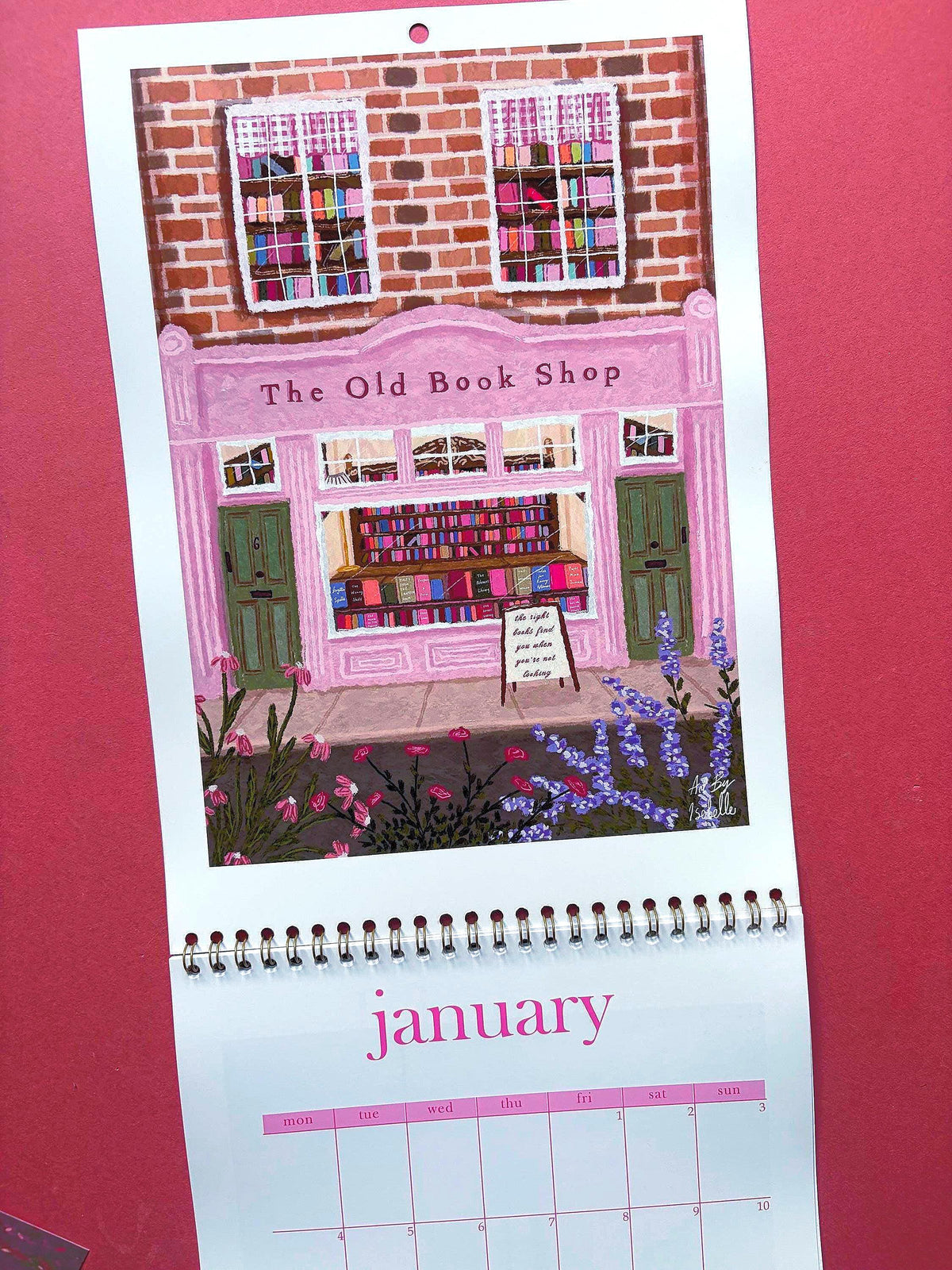 2027 Book Shop Calendar, Wall Calendar for Book Lovers, Bookish Organiser, Gold Wire Bound