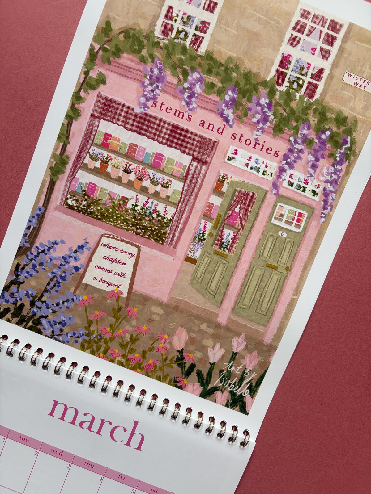 2027 Shopfront Wall Calendar, A4 Illustrated Shop Calendar, Cottagecore Art, Florist and Bookshop Illustrations