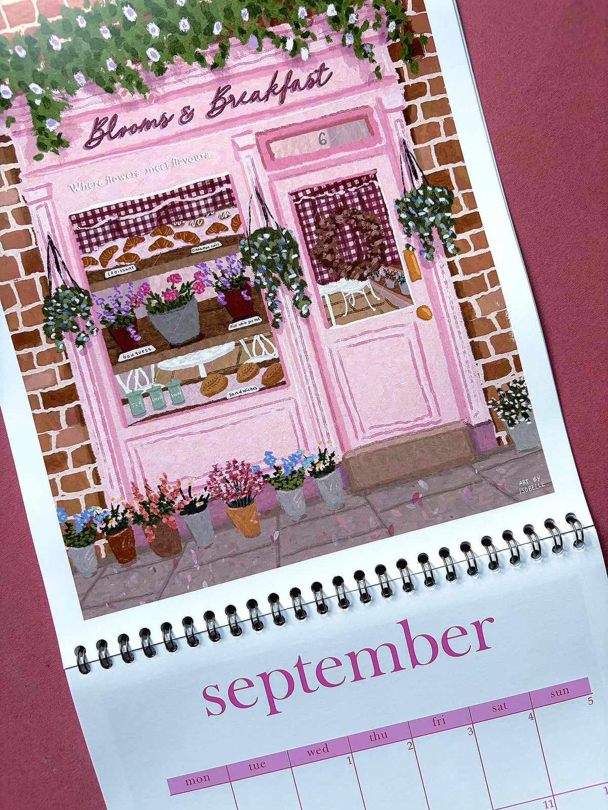 2027 Shopfront Wall Calendar, A4 Illustrated Shop Calendar, Cottagecore Art, Florist and Bookshop Illustrations