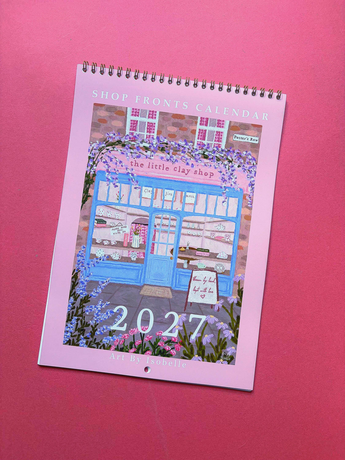 2027 Shopfront Wall Calendar, A4 Illustrated Shop Calendar, Cottagecore Art, Florist and Bookshop Illustrations